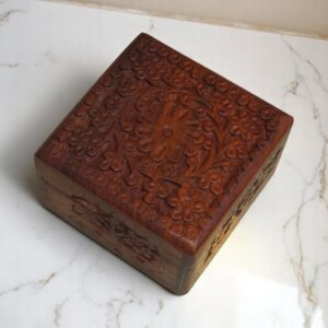 Sheesham Wood Carved Jewellery Box – 4x4 Inch Handcrafted Multipurpose Small Storage Box