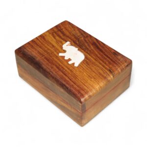 Sheesham Wood Multipurpose Box – 4x4 Inch Small Storage Box with White Elephant Embossed Design