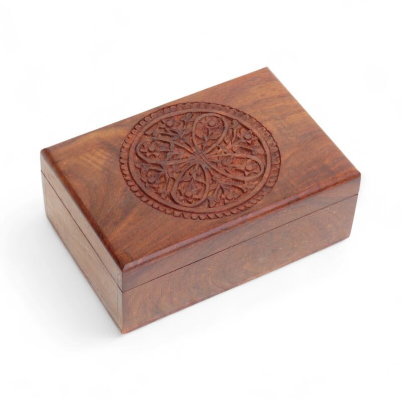 Woodino Handmade Sheesham Wood Jewellery Box – Circle Carving Design | Antique Decorative Gift Box