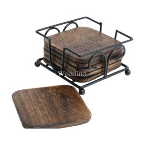 Wooden Coasters with Holders, for Barware & Drinkware Rustic Design