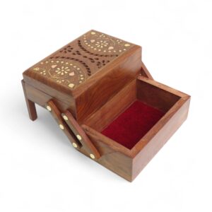 Sheesham Wood Jewellery Step Box | Sliding Wooden Box with Brass Inlay | Premium Handcrafted Organizer
