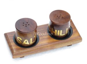Sheesham Wood Salt Box with Lid – Round Wooden Spice Jar & Chilly Container Bowl for Dining & Kitchen