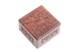 Woodino Sheesham Wood Jewellery Box – Small Hand Carved Floral Design