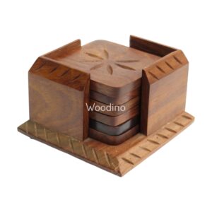 Wooden Coaster Set of 6 with Stand beautiful carving work – Dining & Coffee Table Coasters