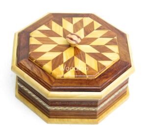 Wooden Handmade Chapati Box | Round Roti Box Casserole for Kitchen & Dining with  octogon sheesham   papdi joint design ( 10 Inch)