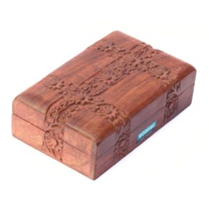 Sheesham Wood Box – Kashmiri Carving Strip Design | Handcrafted Wooden Jewellery & Multipurpose Organizer (8x5 Inch)