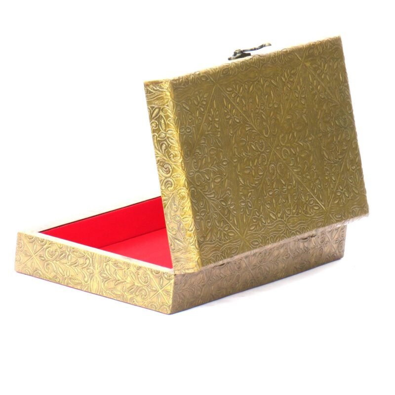 Woodino Woodino Golden Covered MDF Jewellery Box – Oxidised Metal Work, Handmade Organizer 10x6 Inch