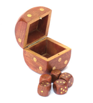 Woodino Wooden Dice Set with Storage Box – Handmade Casino Dice (Set of 5, 2.5 X2.5X2.5 Inch)
