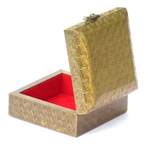 MDF Golden Patra Gift Box  Decorative Metal Covered Wooden Jewellery & Multipurpose Storage Box (5x5) inch