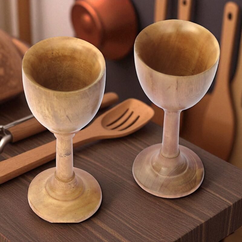 Woodino Handmade Wooden Wine Glasses – Eco-Friendly Sheesham & Acacia Wood Bar Drinkware Set (2.5 x 6 Inch)