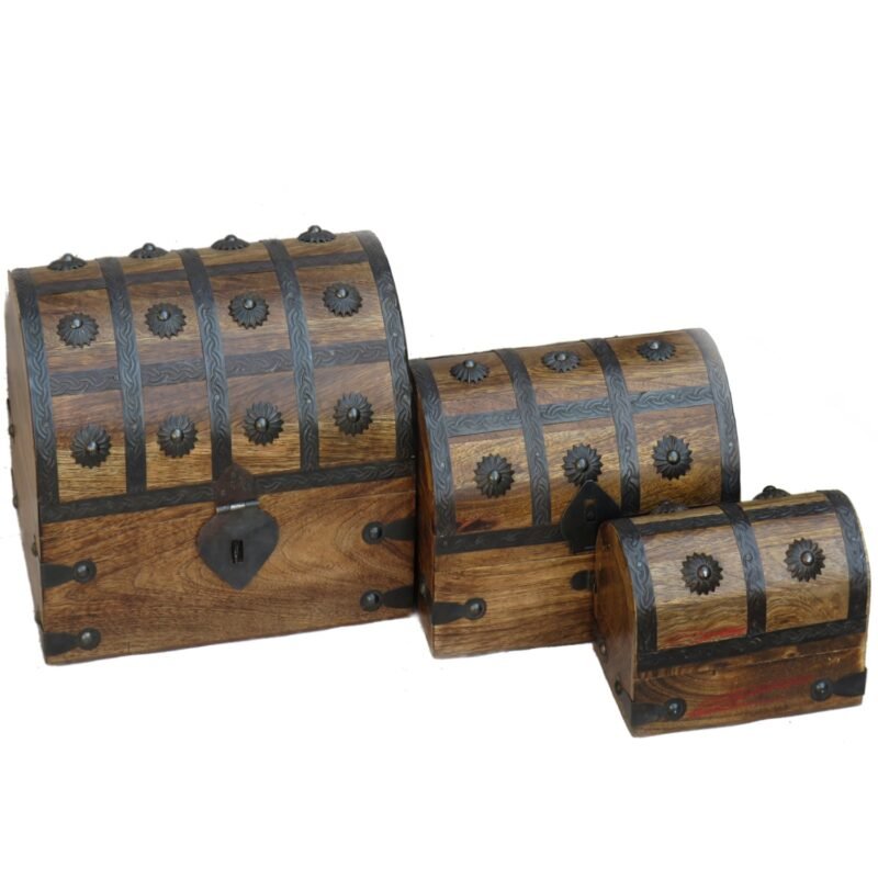 WPE372 Woodino Woodino Antique Half Round Wooden Box Set of 3 – Vintage Mango Wood Multipurpose Storage & Catering Organizer (10x6, 8x5 ,6x4 inch )