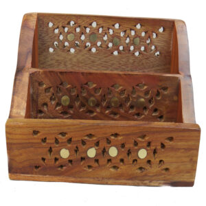 Desk Organizer brass inlay work with Pen Stand, Holder – Wooden Office Table Storage Multi-Functional DIY Pen Holder Box, Desktop Stationary, Home Office Supply Storage Rack