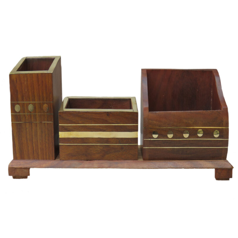 Woodino Desk Organizer with Pen Stand, Mobile Holder – Wooden Office Table Storage