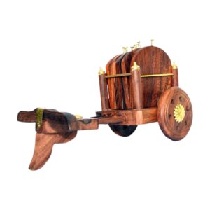 Woodino Bullock Cart Coaster Set – Handmade Sheesham Coasters (Set of 6)