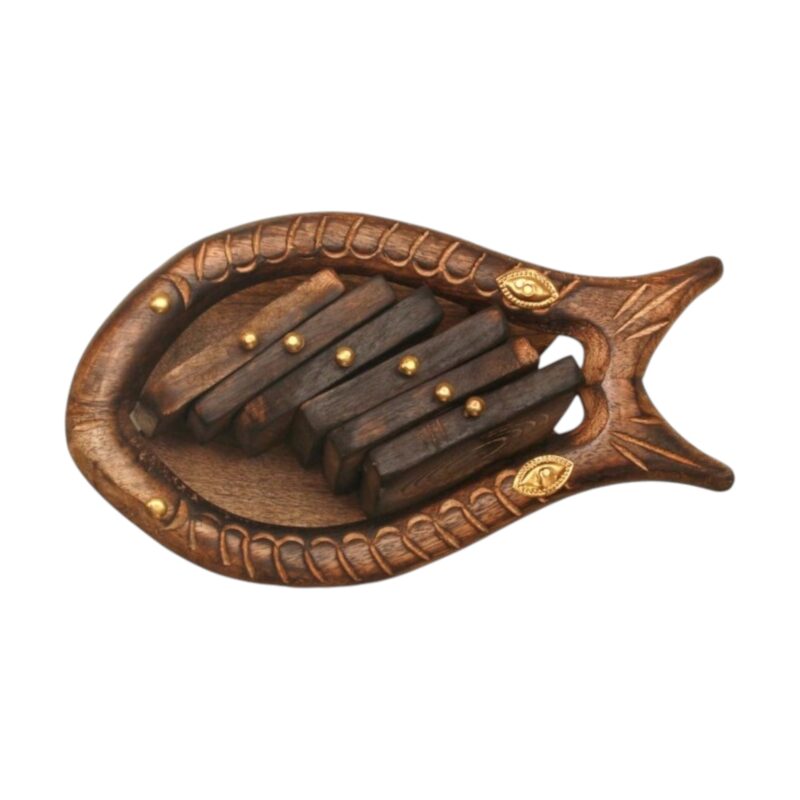 Woodino Wooden Handmade Fish Shaped Coaster Set of 6 with Holder – Sheesham Wood Tabletop Coasters