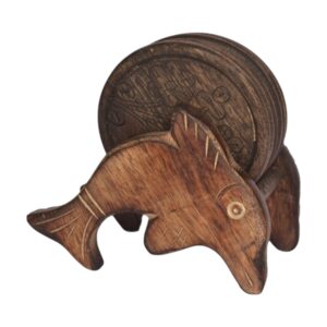 Wooden Handmade Fish Shaped Coaster Set of 6 with Holder – Sheesham Wood Tabletop Coasters