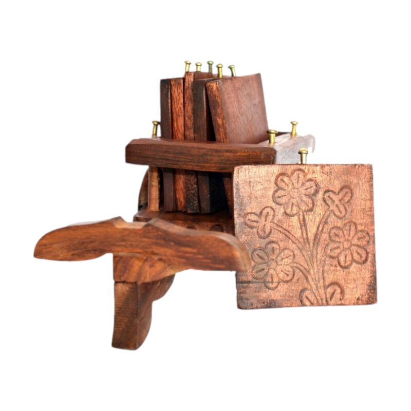Woodino Woodino Bullock Cart Coaster Set – Handmade Sheesham Coasters (Set of 6)