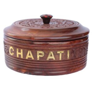 Sheesham Wooden Handmade Chapati Box –  Roti Casserole with Alphabetic Decoration (9 Inch)