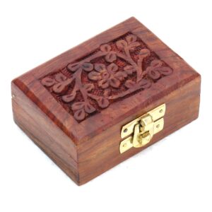 Handmade Sheesham Wood Jewellery Box – Carving Floral Pattern Small Antique Gift Box 3.5x2.5 Inch (Pack of 6)