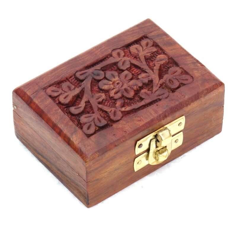 WPE484 (3) Woodino Handmade Sheesham Wood Jewellery Box – Carving Floral Pattern Small Antique Gift Box 3.5x2.5 Inch (Pack of 6)