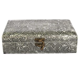 Metal Silver Covered MDF Jewellery Box 8x5 Inch – Patra Work Handcrafted Storage & Gift Box