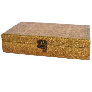 Woodino Golden Metal Work MDF Gift Box – 10x6 Inch Patra Jewellery & Multipurpose Storage Box | Decorative Wooden Organizer