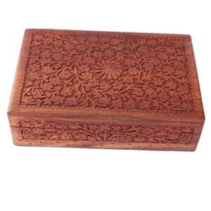 Woodino Sheesham Wood Jewellery Box –  Fully Carved Handcrafted Wooden Storage Box | Multipurpose Organizer & Decorative Gift Box (12x8 Inch)