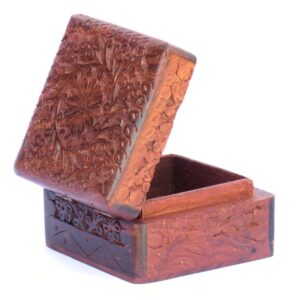 Woodino Sheesham Wood Jewellery Box – 4x4 Inch Floral Carving Design