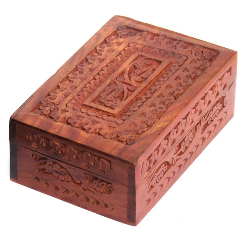 Woodino Handmade Sheesham Wood Jewellery Box – 6x4 Inch Hand-Carved Wooden Storage Organizer | Antique Decorative Gift Box for Women