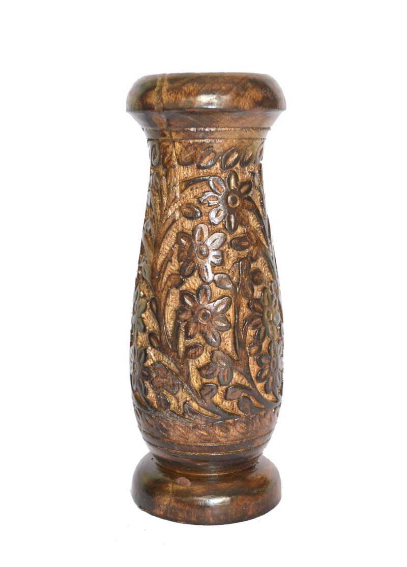 Woodino Wooden Flower Vase Wooden carving Flower Pot for Home Decorative Items Wooden vases for Home Decor