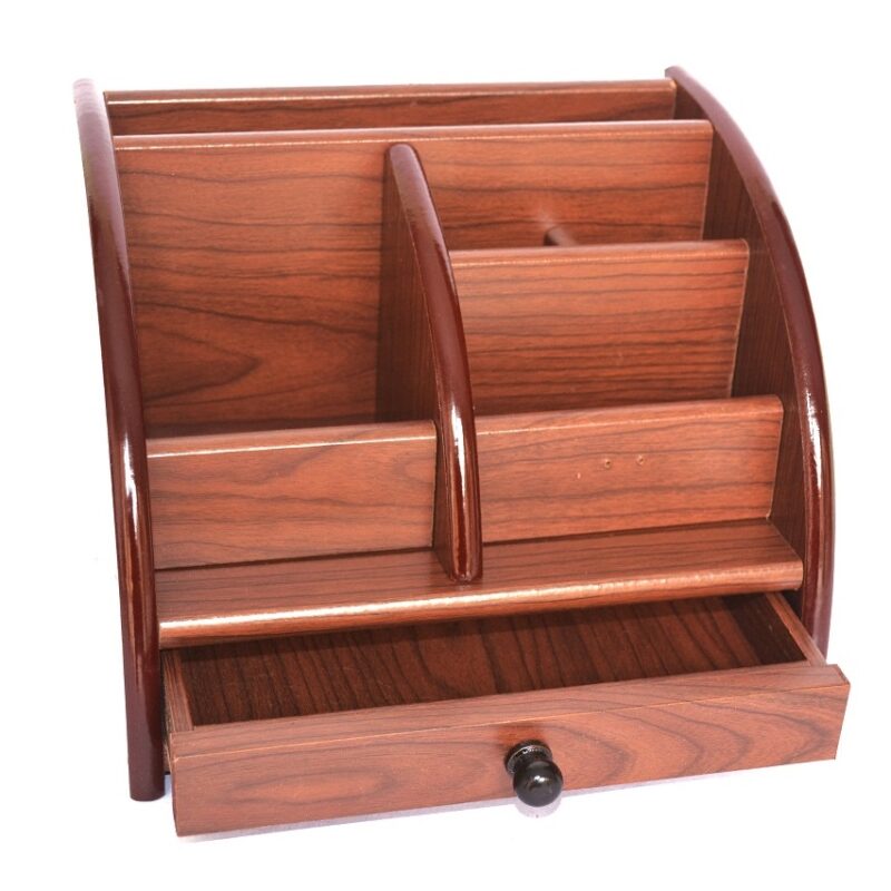 Woodino Desk Organizer with Pen Stand, Mobile Holder & Drawer – Wooden Office Table Storage