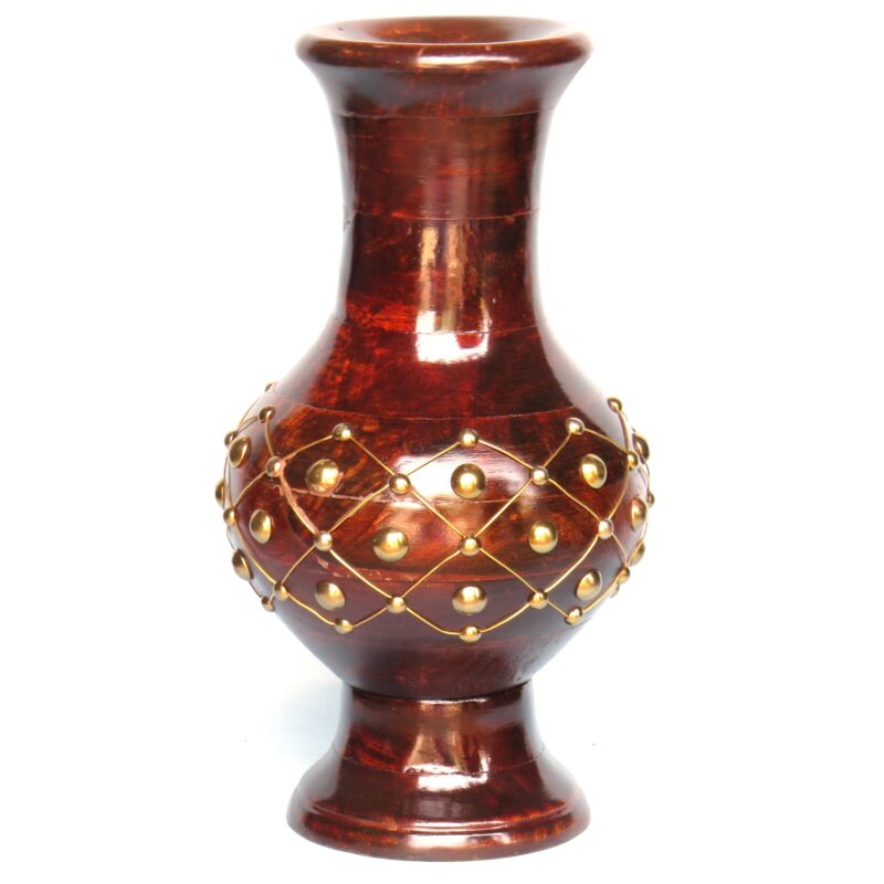 Woodino Wooden Flower Vase Wooden brass inlay work on Flower Pot for Home Decorative Items Wooden vases for Home Decor