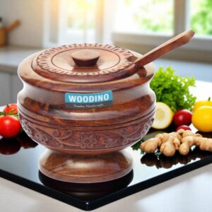 Solid Wood Spice & Tea Storage Jar – Round Wooden Container for Sugar, Coffee & Seasonings (5x2 Inch, Pack of 3)