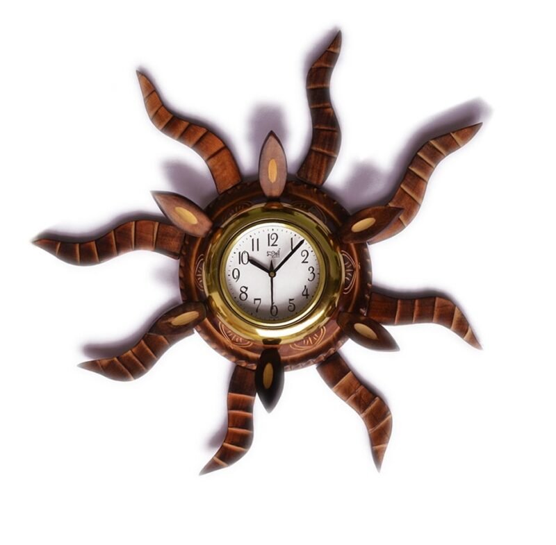 Woodino Woodino Wooden Antique Sun Shape Wall Clock – Handcrafted Decorative Clock