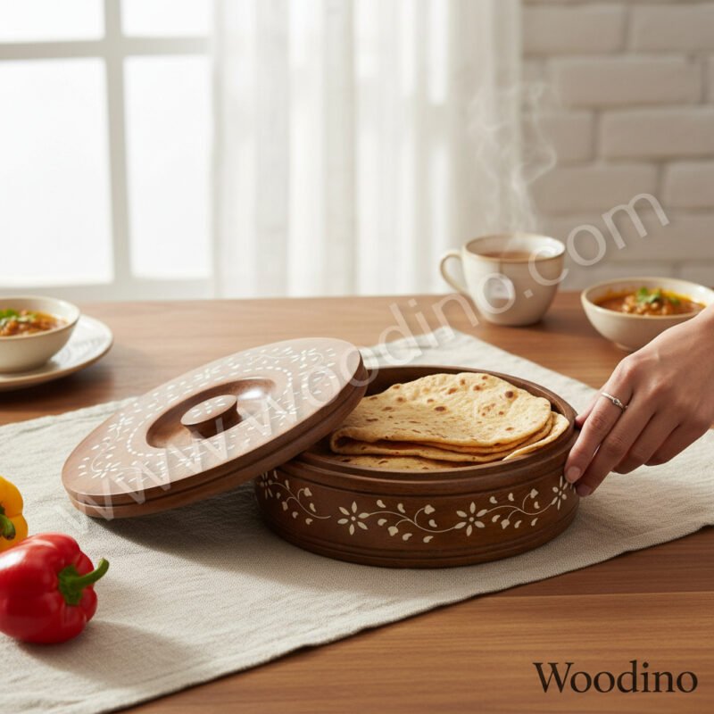 lifestyle-shot-73cb01e1-8c35-40f7-9f2a-7a4ee1aa9f04 Woodino Woodino Sheesham Wood Casserole with White Inlay Work (9 Inch)