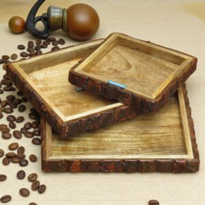 Woodino Square (set of 3) Mango Wood Serving Platter – Glossy Finish Multipurpose Wooden Tray for Snacks, Fruits & Décor  ( Size 12",10" & 8" )
