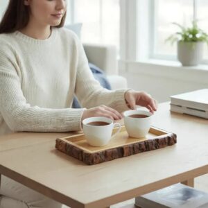 Woodino Mango Wood Rectangle Chhal/Log Serving Platter | Glossy Finish (10x7 Inch)