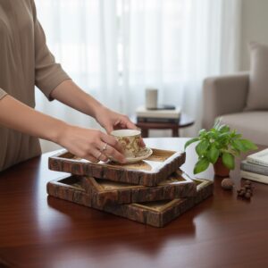 Epoxy Resin Mango Wood Bark Serving Vintage Floral Royal Pattern Print