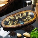 Woodino Wooden Epoxy Resin Serving Platter – Oval Tray 15x6 Inch for Tea, Coffee, Snacks & Breakfast | Multipurpose Wooden Serving Tray for Home, Kitchen & Restaurants