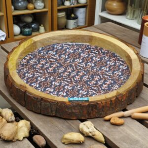 Woodino Circular Resin Beautiful Pattern Mango Wood Serving Platter – Multipurpose Tray for Snacks, ( Size: 10") Black Theme