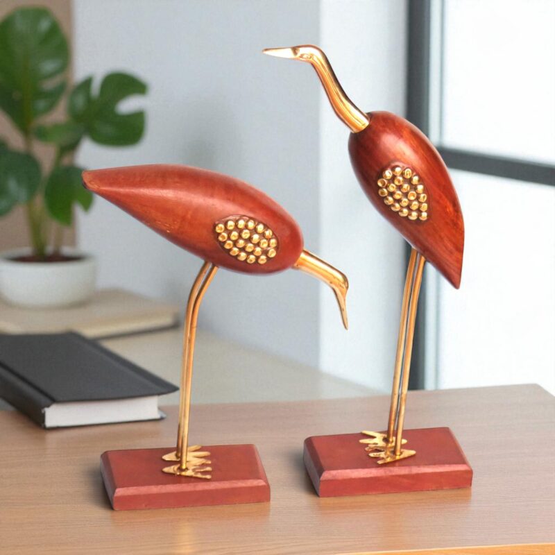 Woodino Wooden Swan Love Birds Showpiece – Handcrafted Pair of Birds for Home Décor & Gifting