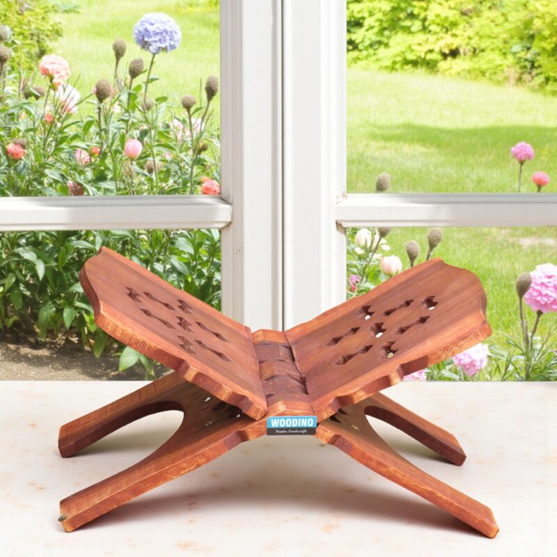 Woodino Sheesham Wood Foldable Book Stand | Handcrafted Rehal (15x8 inch)