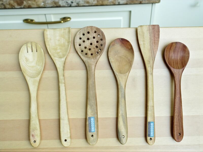 Woodino Woodino Natural Wooden Spoon Set – Handcrafted Cooking & Serving Spoons for Nonstick Cookware | Kitchen Utensils Set of 6 (SIZE 12 X 3 ) .