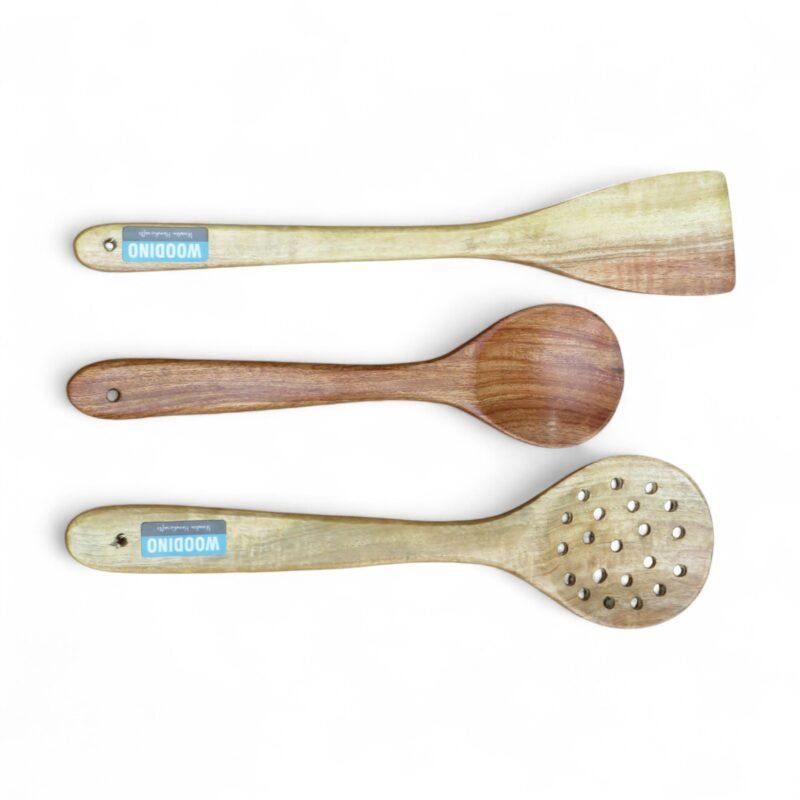 Woodino Woodino Natural Wooden Spoon Set – Handcrafted Cooking & Serving Spoons for Nonstick Cookware | Kitchen Utensils Set of 3 (SIZE 12 X 3 ) .