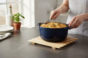 Woodino Pine Wood Heat Stand – Wooden Pot & Pan Holder | Non-Slip Heat Resistant Trivet Placemat for Kitchen, Dining & Cooking | Strip Design