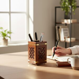 Woodino Wooden  Stationery & Pen Holder – Multipurpose Cutlery Organizer for Kitchen, Dining & Office Table