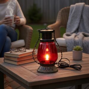 Glass Table Lamp – Antique Red Design Night Lamp for Home & Bedroom Décor | Ethnic Handmade Lantern Light