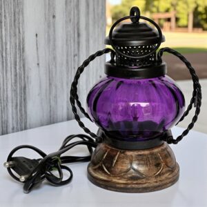 Glass Table Lamp – Antique Purple Design Night Lamp for Home & Bedroom Décor | Ethnic Handmade Lantern Light