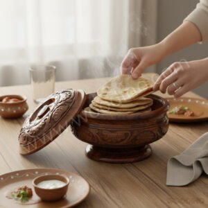 Woodino Sheesham Wood Carved Casserole with Base Stand (10 Inch)