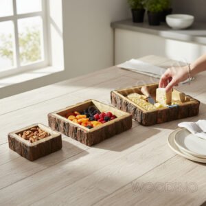 Woodino Mango Wood Logs Square Bowl & Serving Platter Set of 3